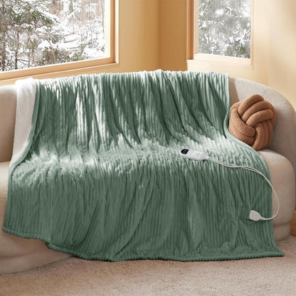 Bedsure GentleSoft Heated Blanket Throw - Soft Ribbed Flannel Electric Blanket, Gifts for Grandma (50x60 inches, Grey)