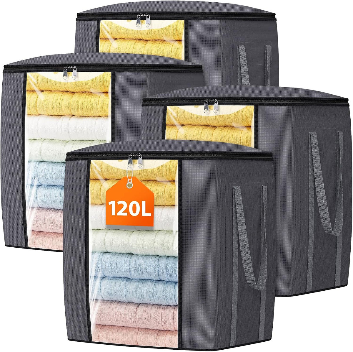 TasticTotes 120L Extra Large Blanket Clothes Storage Bags, Gray