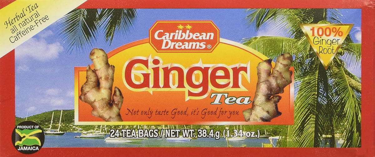 Caribbean Dreams Ginger Tea, 24 Tea Bags, Herbal, Natural, Caffeine Free Ginger Tea From Jamaica