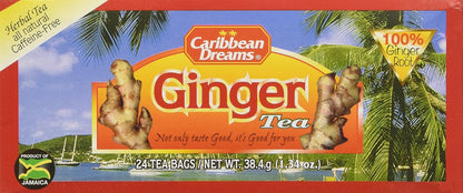 Caribbean Dreams Ginger Tea, 24 Tea Bags, Herbal, Natural, Caffeine Free Ginger Tea From Jamaica