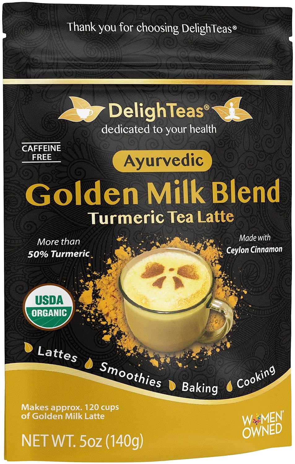DelighTeas Organic Masala Chai Powder | Caffeine free, Unsweetened, Vegan, Keto | Ayurvedic Digestive Support blend for Chai Spice Tea | 100 Servings, 4oz