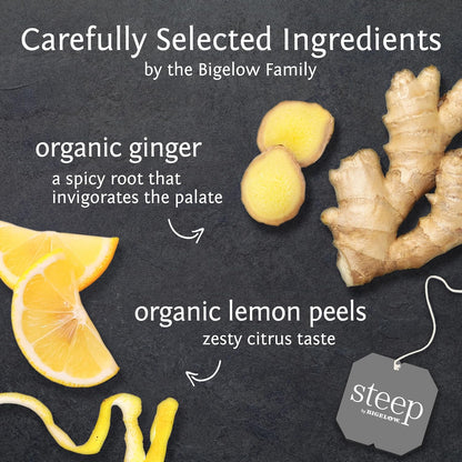 steep by Bigelow Organic Lemon Ginger Herbal Tea, Caffeine Free, 20 Count (Pack of 6), 120 Total Tea Bags