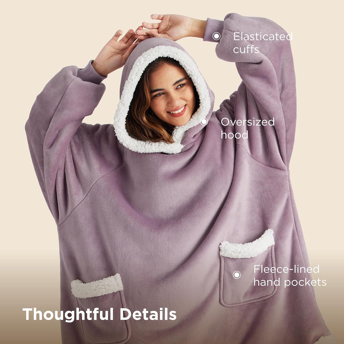Bedsure Blanket Hoodie, Wearable Blanket Hoodie as Gifts for Mom, Birthday Gifts for Women Kids Teens Mother's Day Sherpa Sweatshirt, Grey, Standard