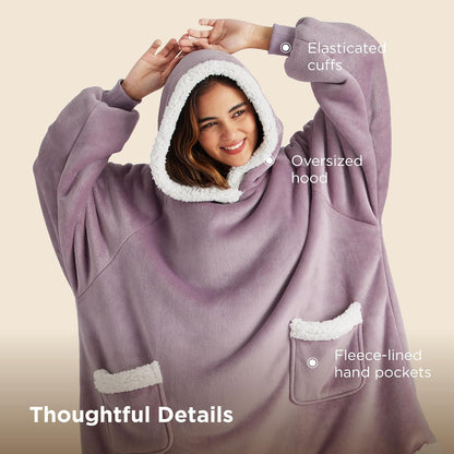 Bedsure Blanket Hoodie, Wearable Blanket Hoodie as Gifts for Mom, Birthday Gifts for Women Kids Teens Mother's Day Sherpa Sweatshirt, Grey, Standard