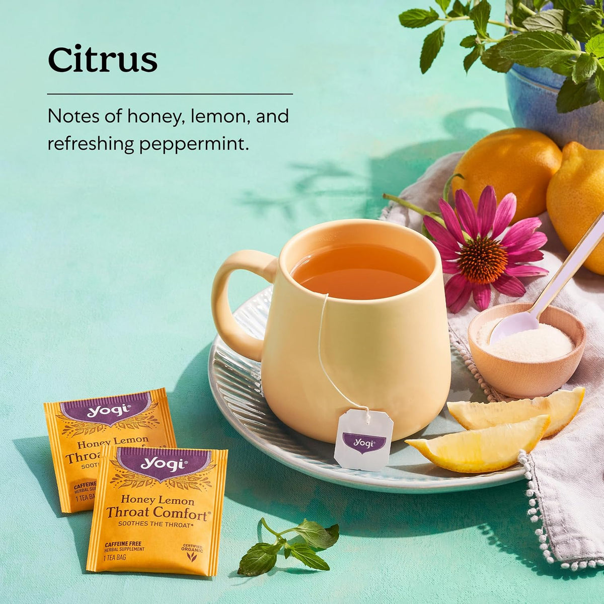 Yogi Honey Lemon Throat Comfort Tea, 16 Tea Bags (4 Pack)