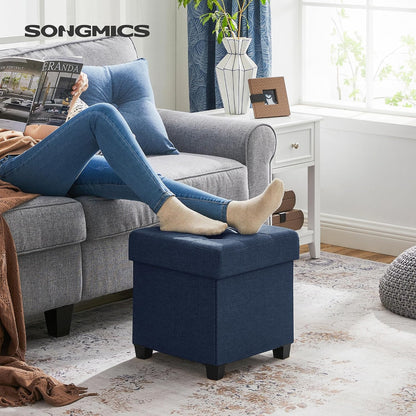 SONGMICS Storage Ottoman, Small Ottoman Foot Rest with Legs, 12.6 x 15.7 x 13.2 Inches Foot Stool, Load up to 660 lb, for Living Room, Bedroom, Dorm, Slate Gray ULSF012G01