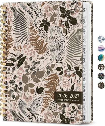 Planner 2026-2027, Academic Monthly and Weekly Calendar Planner for Women, July 2026 - June 2027, Hardcover Pretty Agenda Planner Book with Tabs, Spiral Daily Organizer for School Office Home Supplies, 6.3" x 8.5" - Blue Floral