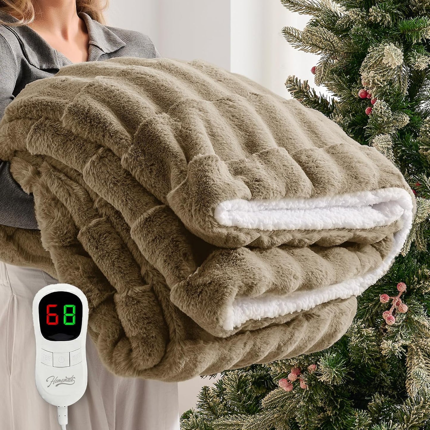 Homemate Electric Heated Blanket Twin - 62"x84" Heating Bed Blankets Throw with 10 Heating Levels 8 Hours Auto Off Fast Heating Over-Heated Protection Ultra Soft Warm Flannel ETL Certified Grey - Colors B