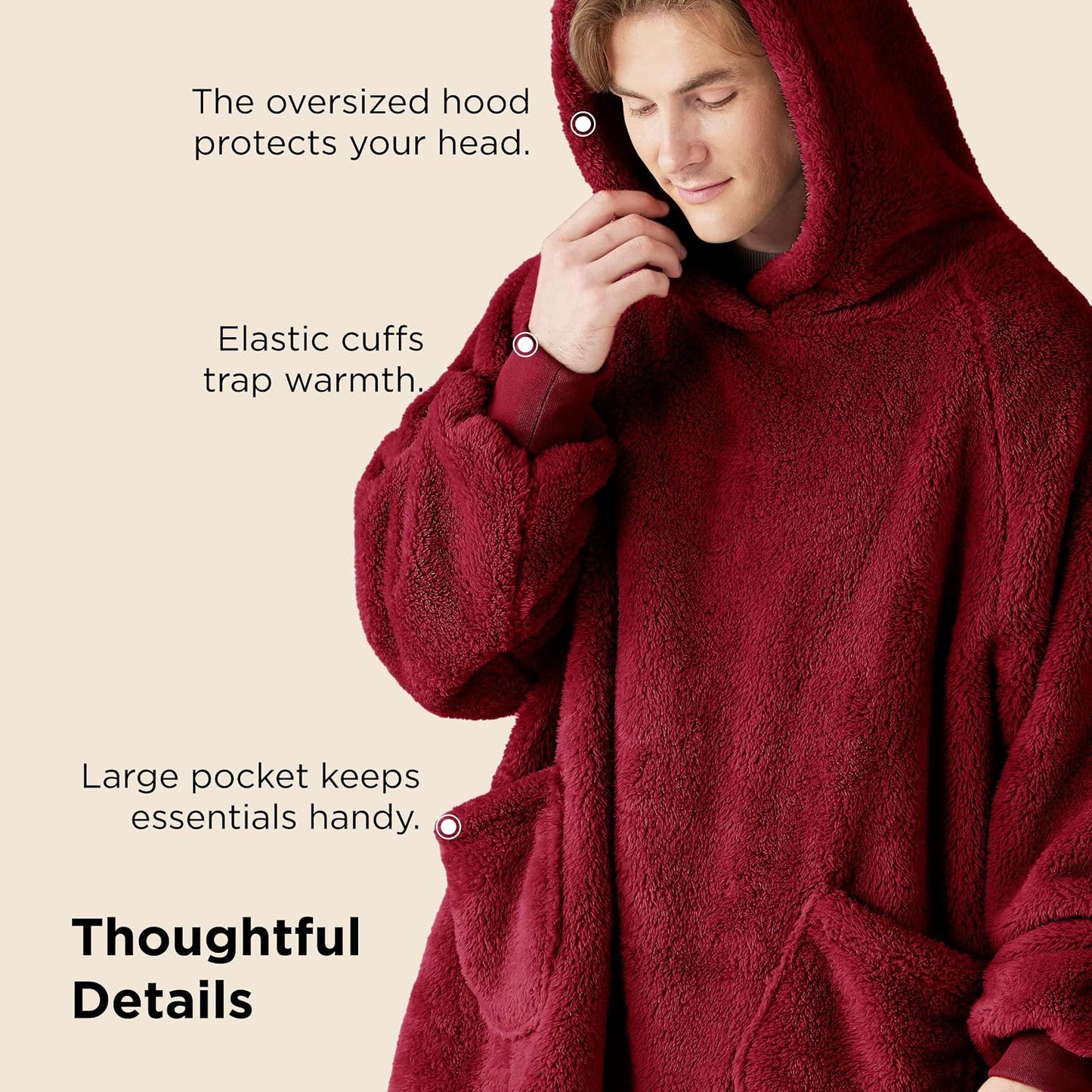 Bedsure Wearable Blanket Hoodies, Blanket Hoodie as Mothers Day Birthday Gifts for Mom Women, Warm Cozy Soft Sweatshirt Hooded Blankets for Women Men Adults, Grey, Standard