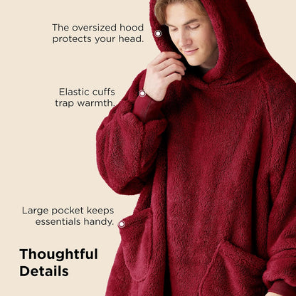Bedsure Wearable Blanket Hoodies, Blanket Hoodie as Mothers Day Birthday Gifts for Mom Women, Warm Cozy Soft Sweatshirt Hooded Blankets for Women Men Adults, Grey, Standard