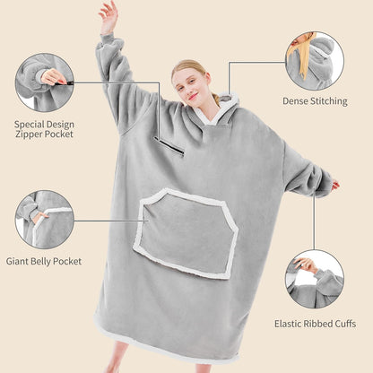 IFNOW Wearable Blanket Hoodie, Oversized Sherpa Fleece Hooded Blanket Sweatshirt with Eye Mask and Pocket, Comfy Long Flannel Blanket for Adults Men,Gifts for Women Mom Girlfriend,MoonFace