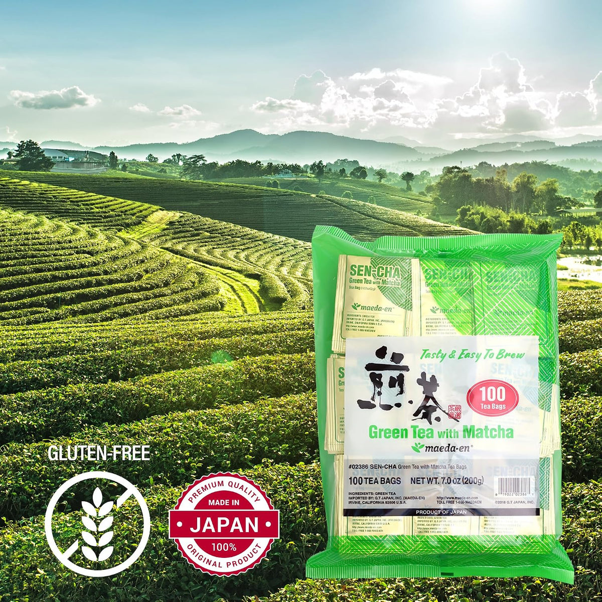 MAEDA-EN Sen-cha with Matcha Green 100 Tea Bags Powder Japanese Origin Green Tea Leaves Individually Wrapped Teabags 02386 1pk