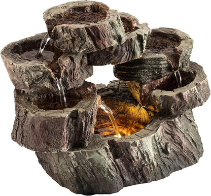 Alpine Corporation | 14"H Indoor Tiered Log Tabletop Fountain with LED Lights — Cascading Waterfall Design Creates Relaxing Ambiance for Home & Office Décor