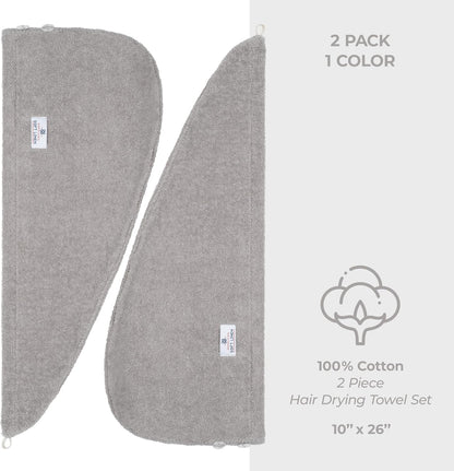 American Soft Linen 100% Cotton Hair Towels for Women, Head Towel Cap, Cotton Hair Turban Towel Wrap for Long Curly Anti Frizz Hair, Soft and Absorbent Cotton Hair Towels 2 Pack, White