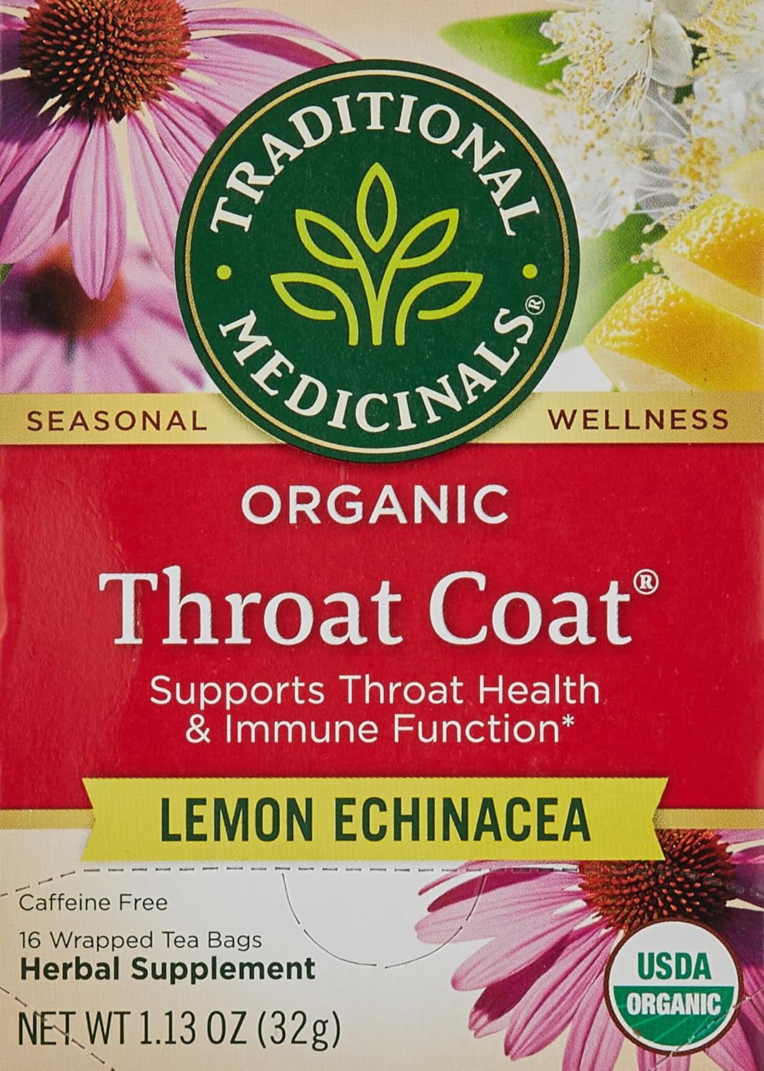Traditional Medicinals, Organic Lemon Echinacea Throat Coat, 16 ct (Pack of 2)