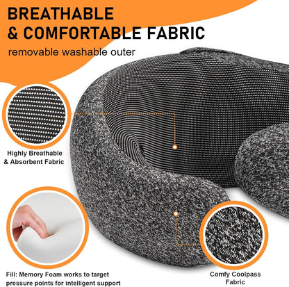 Travel Pillow - Hooded Neck Pillow Airplane Memory Foam Filling for Plane, Office, Cars Sleeping, Road Trip, Long Flights, Airplane Travel Essentials, Includes Eye Mask & Earplugs (Green)