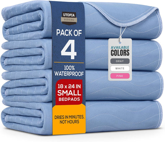 Utopia Bedding Washable Underpads 34" x 36" (Pack of 4), Waterproof Reusable Heavy Absorbency Incontinence Bed Pads for Adults, Kids, Elderly and Pets, Bedwetting Pads for Sofa and Couch (Blue)