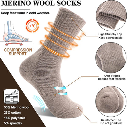 MOGGEI 5 Pairs Womens Merino Wool Socks Hiking Warm Winter Thick Thermal Crew Cozy Cabin Ladies Gift Comfy Boot Work Socks