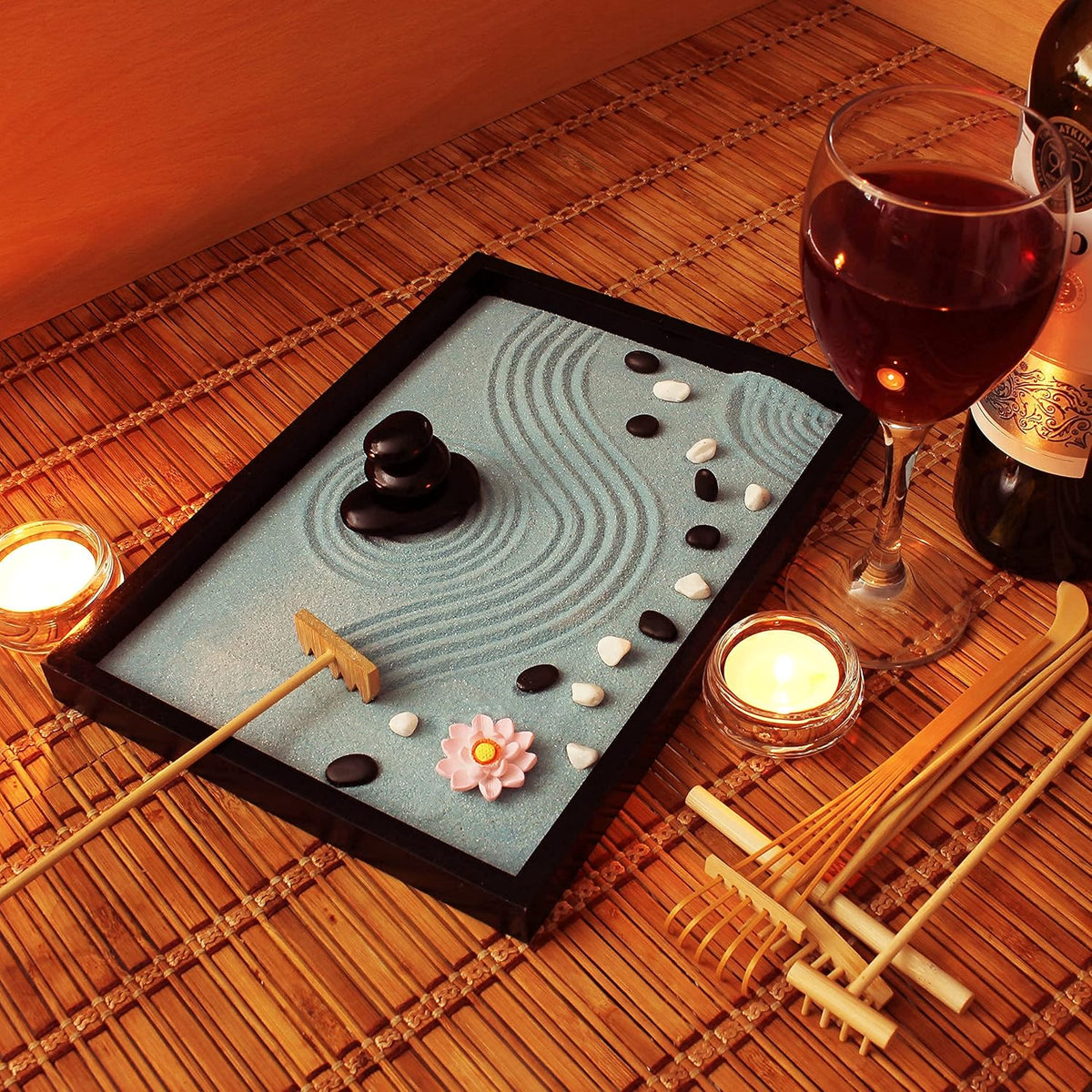 Oasis of Calm Zen Garden Kit for Desk, Mini Zen Garden 11x8in Decor