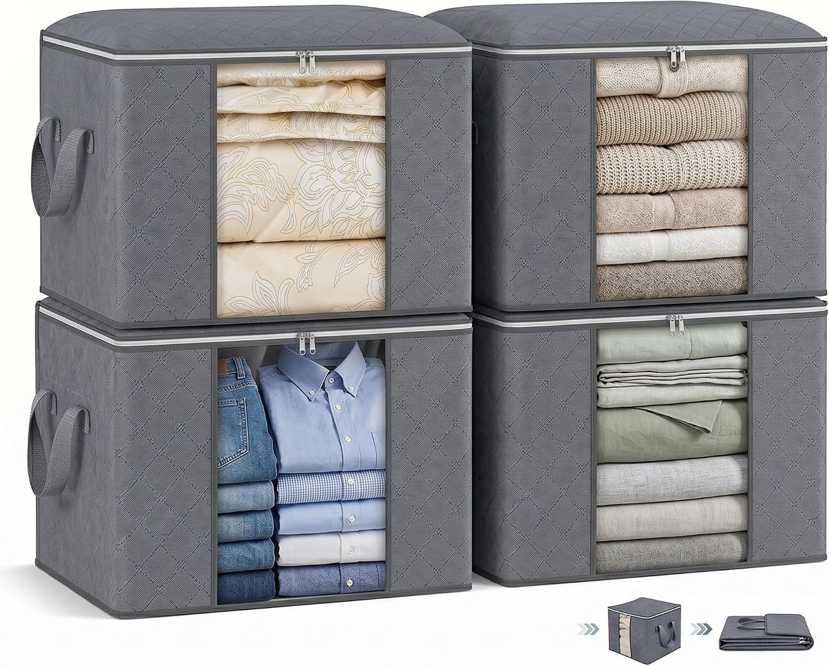 Large Storage Bags, Clothes Storage Bins Foldable Closet Organizers Storage Containers with Reinforced Handle for Clothing, Blanket, Comforters, Bed Sheets, Pillows and Toys (Gray)