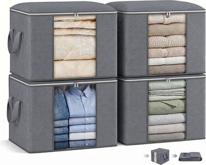 Large Storage Bags, Clothes Storage Bins Foldable Closet Organizers Storage Containers with Reinforced Handle for Clothing, Blanket, Comforters, Bed Sheets, Pillows and Toys (Gray)