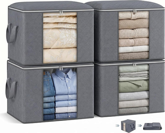Large Storage Bags, Clothes Storage Bins Foldable Closet Organizers Storage Containers with Reinforced Handle for Clothing, Blanket, Comforters, Bed Sheets, Pillows and Toys (Gray)