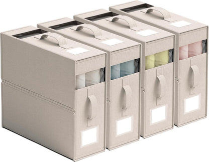 Ornavo Home Linen Bed Sheet Organizer Bins 4 Pack, With Handles, Beige