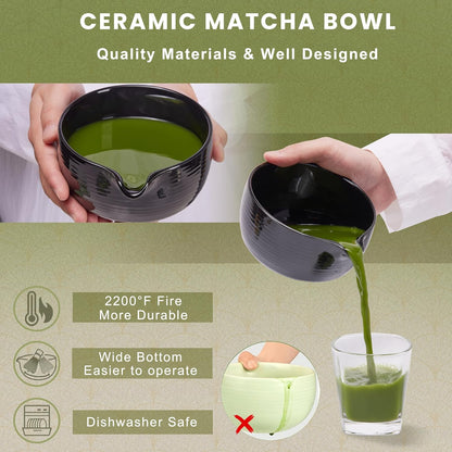 Matcha Whisk Set, Ceramic Matcha Set Includes Matcha Bowl, Matcha Whisk (Chasen) and Holder, Sifter, Bamboo Scoop & Spoon - 6 Pcs Matcha Kit for Matcha Lovers White
