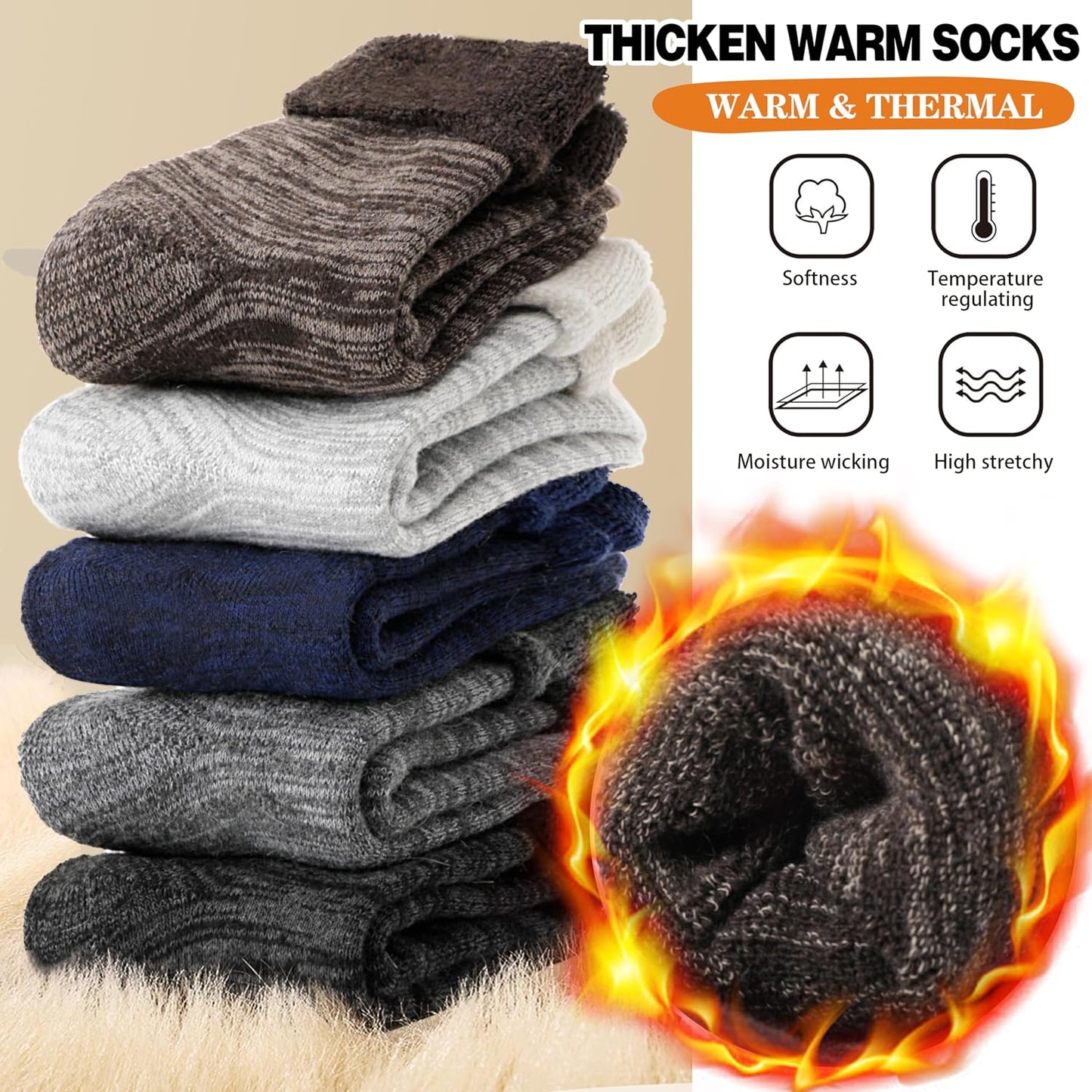 EBMORE 5 Pairs Women Merino Wool Boot Socks Warm Thermal Winter Thick Hiking Cozy Cabin Crew Comfy Socks for Ladies