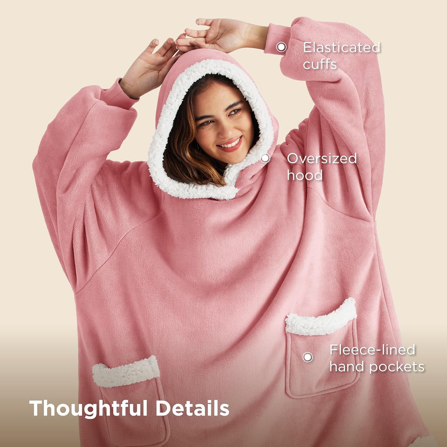 Bedsure Blanket Hoodie, Wearable Blanket Hoodie as Gifts for Mom, Birthday Gifts for Women Kids Teens Mother's Day Sherpa Sweatshirt, Grey, Standard