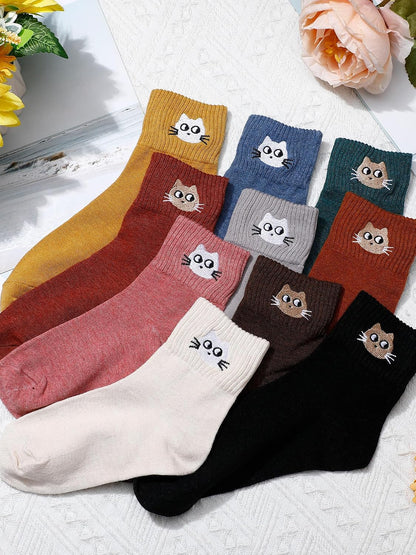 Eurzom 10 Pairs Socks Womens Crew Elastic Ankle Length Cotton Socks Aesthetic Cute Lightweight Low Cut Gifts for Women - Colors B