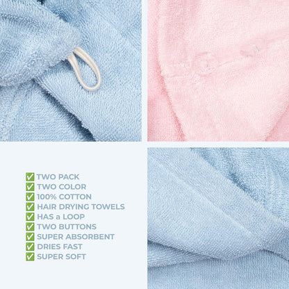 American Soft Linen 100% Cotton Hair Towels for Women, Head Towel Cap, Cotton Hair Turban Towel Wrap for Long Curly Anti Frizz Hair, Soft and Absorbent Cotton Hair Towels 2 Pack, White