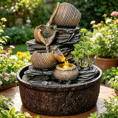 Indoor Waterfall Tabletop Fountain with LED Lights,Zen Water