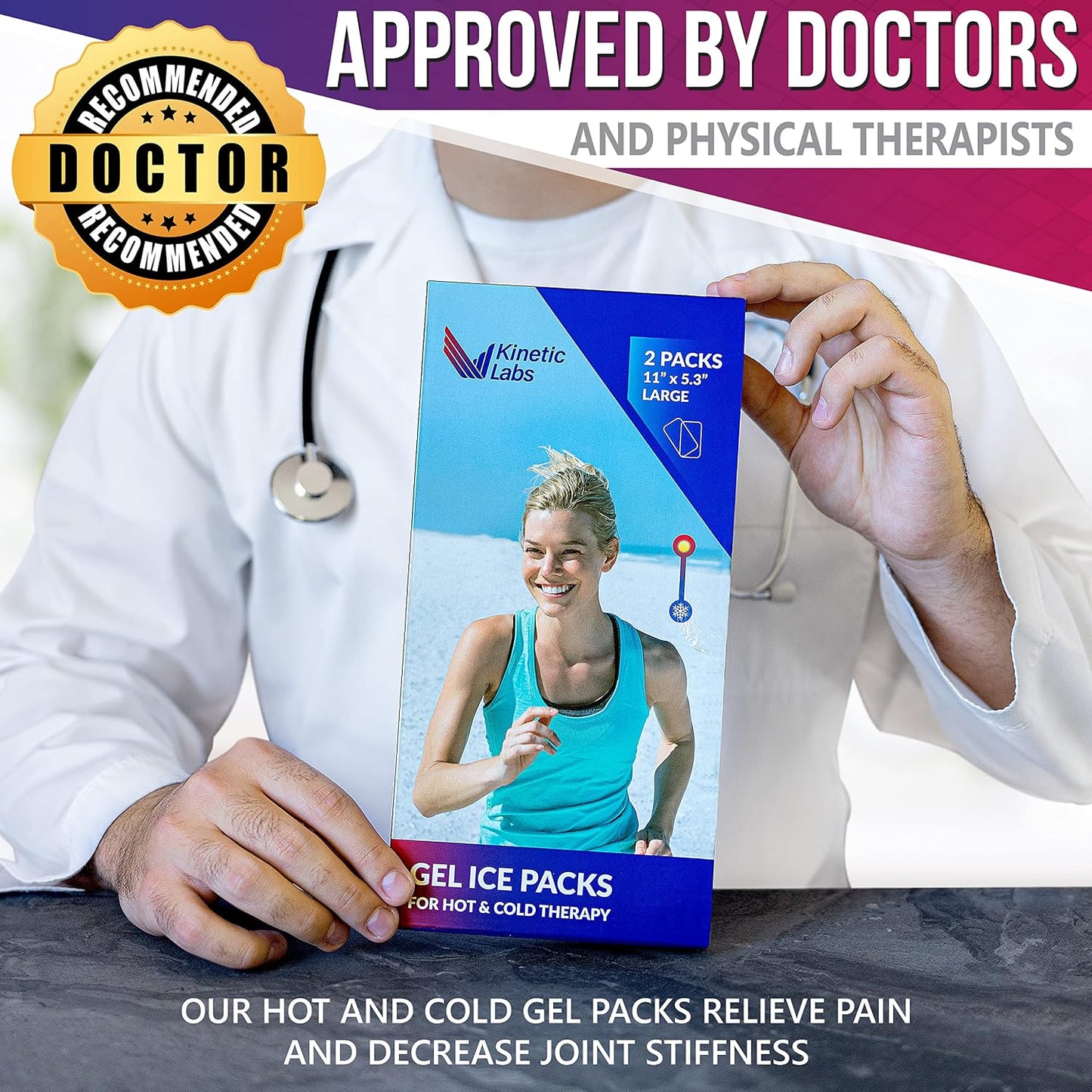 Ice Packs for Injuries Reusable (2 Pack) – Flexible Gel Ice Pack for Knee, Shoulder, Back – Soft Hot & Cold Therapy – Kinetic Labs