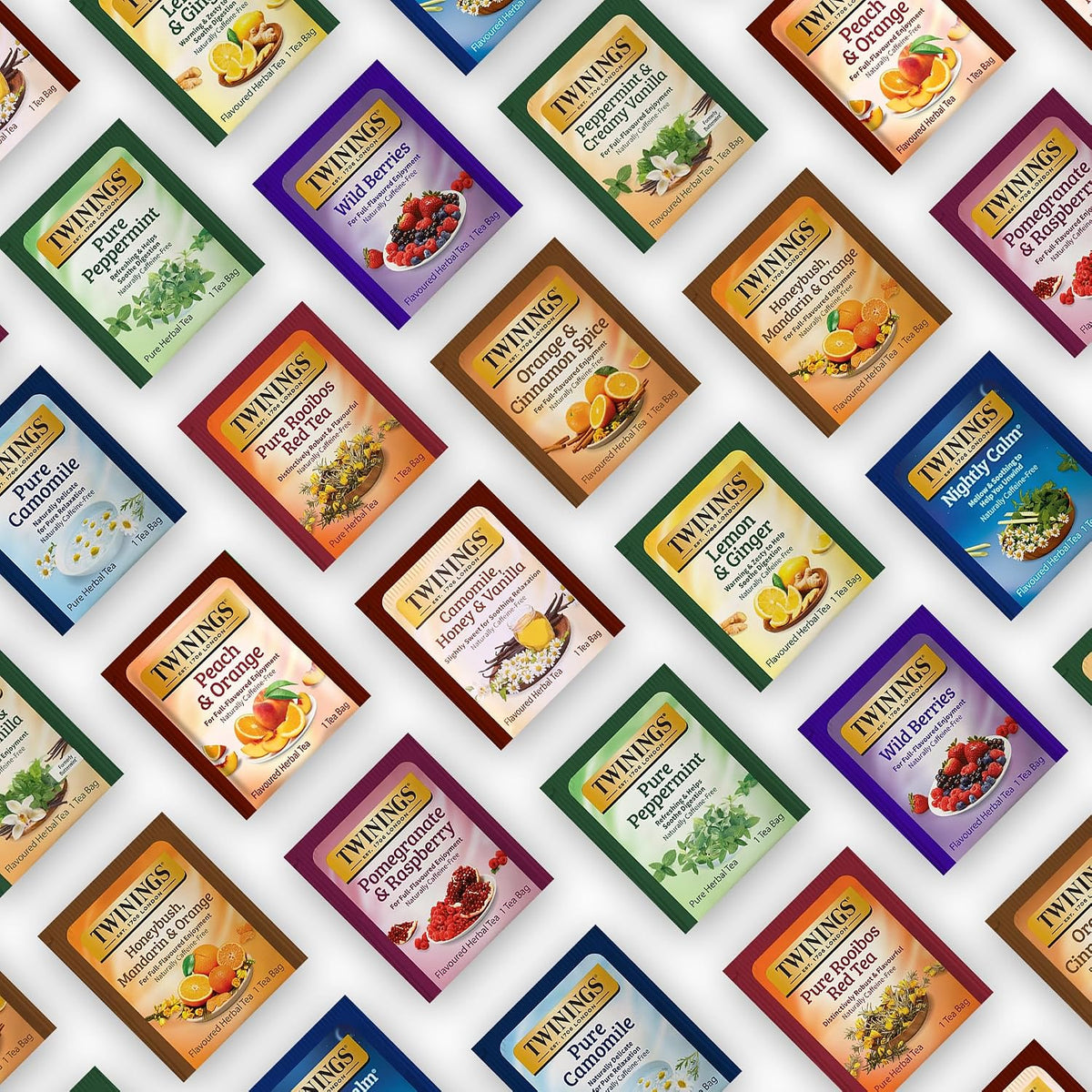 Twinings 48 Tea Bags Herbal Variety Pack – 12 Caffeine-Free Flavors + 20 Honey Sticks, Relaxing Herbal Tea Gift Set for Tea Lovers, Bedtime & Daily Wellness