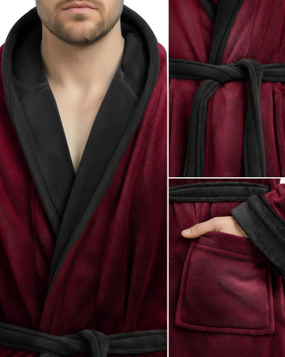 NY Threads Mens Robe with Hood, Luxury Plush Fleece Hooded Mens Bathrobe, Spa Bath Robe for Men