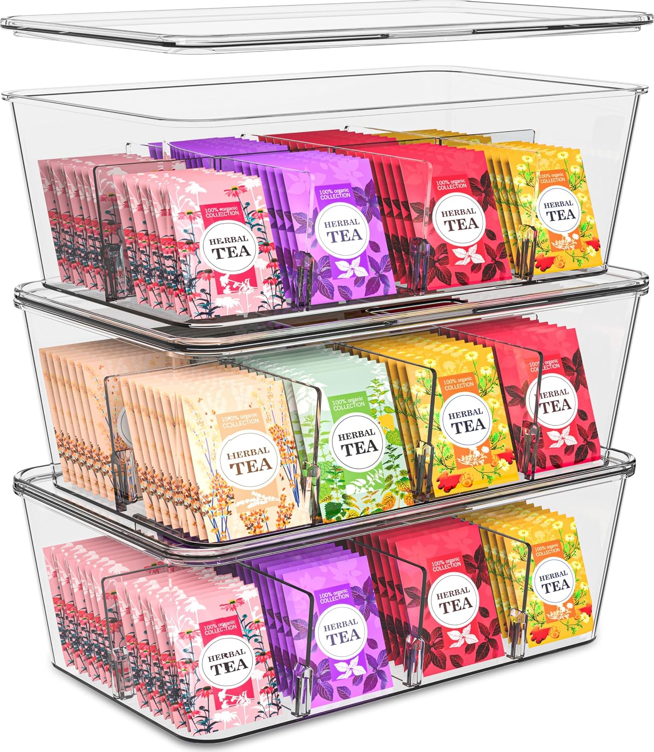 Utopia Home Tea Bag Organizer with Lids, Stackable Tea Box, 1 Pack, Clear