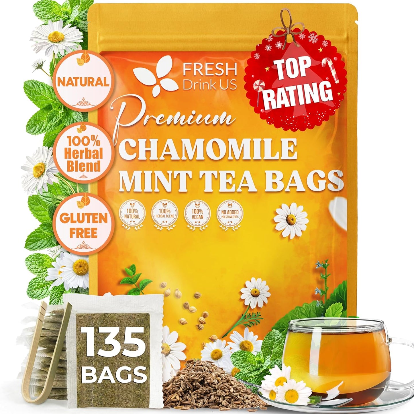 FreshDrinkUS, Premium 150 Lemon Ginger Tea Bags, 100% Natural Ingredients, Hand-made Blend of Lemon and Ginger, Eco-conscious Tea Bags. No Sugar, No Caffeine, Vegan. - Colors B