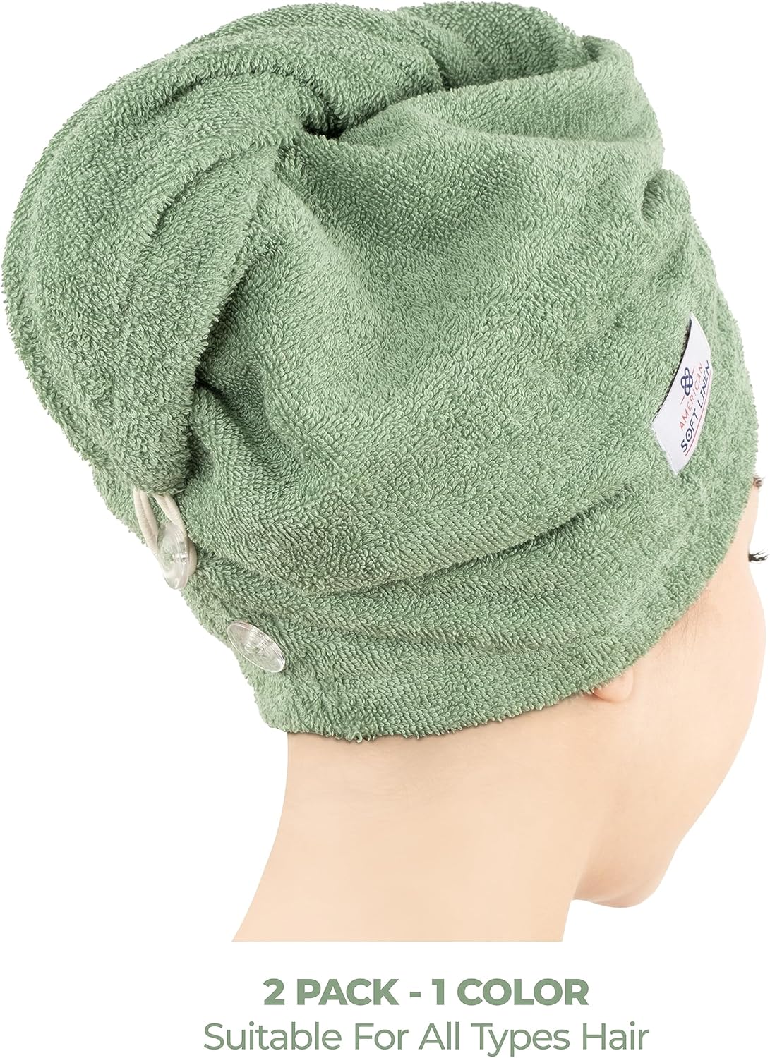 American Soft Linen 100% Cotton Hair Towels for Women, Head Towel Cap, Cotton Hair Turban Towel Wrap for Long Curly Anti Frizz Hair, Soft and Absorbent Cotton Hair Towels 2 Pack, White