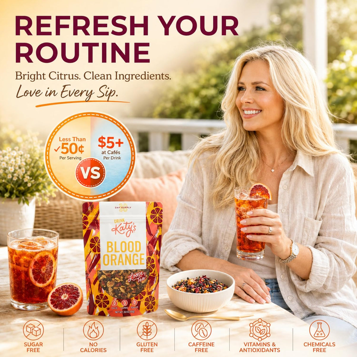 Katy’s Blood Orange Loose Tea - Hibiscus, Orange & Rose Hips - Loose Leaf Herbal Tea, Caffeine-Free, Sugar-Free - Hot or Iced Tea - 30+ Cups