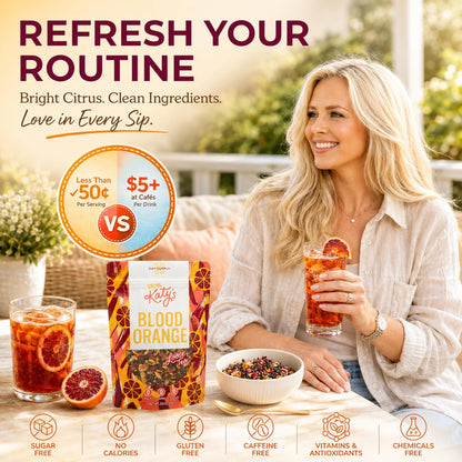 Katy’s Blood Orange Loose Tea - Hibiscus, Orange & Rose Hips - Loose Leaf Herbal Tea, Caffeine-Free, Sugar-Free - Hot or Iced Tea - 30+ Cups