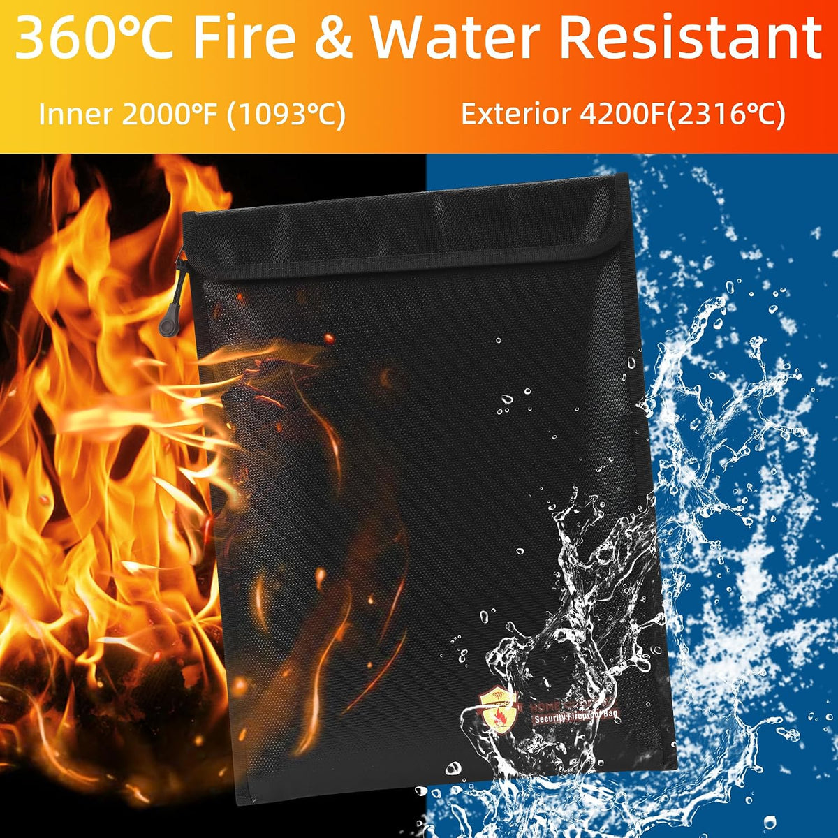 3 Pcs Fireproof Waterproof Document Bag(2000℉), Fire and Water Resistant Safe Zipper Storage Organizer Pouch for A4 A5 Documents Holder, Cash, Passport, Tablet, Laptop, File, Jewelry,(Black)