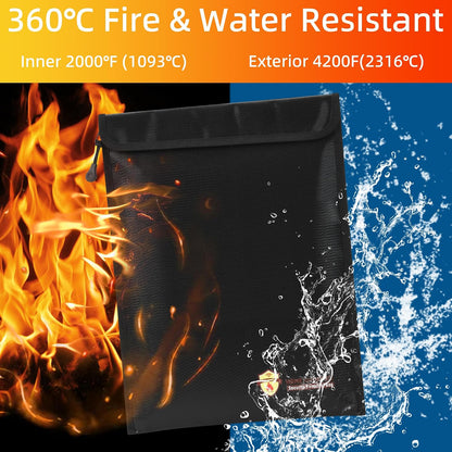 3 Pcs Fireproof Waterproof Document Bag(2000℉), Fire and Water Resistant Safe Zipper Storage Organizer Pouch for A4 A5 Documents Holder, Cash, Passport, Tablet, Laptop, File, Jewelry,(Black)