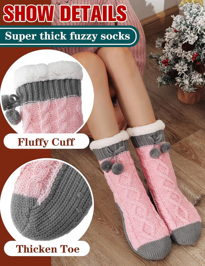 Welwoos Womens Slipper Fuzzy Grips Socks Fluffy Winter Warm Thick Thermal Cozy Plush Non Slip Cabin Soft Fleece Socks
