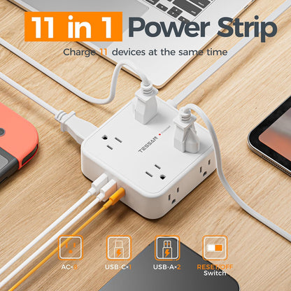 TESSAN Surge Protector Power Strip with 900J Surge Protection, 5 Ft, Grey