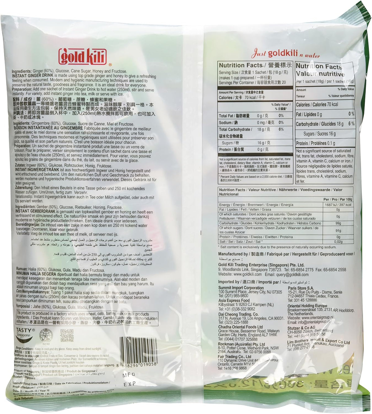 Ginger Drink Gold Kili 40 Sachets Packed in 2 Bags, 12.6 oz