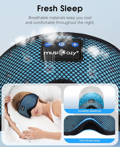 MUSICOZY Sleep Headphones Breathable Sleep Mask Bluetooth 5.4 Wireless Earphones Mask Sleeping Eyemask for Side Sleepers for Women Men Travel Meditation Gift (Mesh Black)