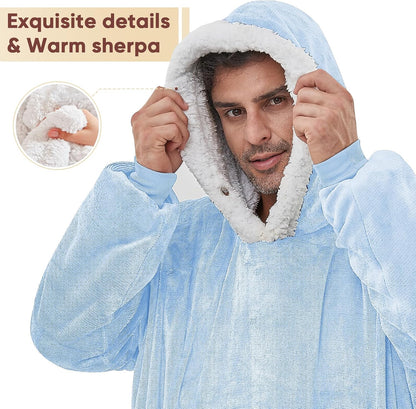 yescool Wearable Blanket Hoodie, Flannel Sherpa Fleece Blanket Sweatshirt for Adults Women Men,One Size Fits All - Colors A