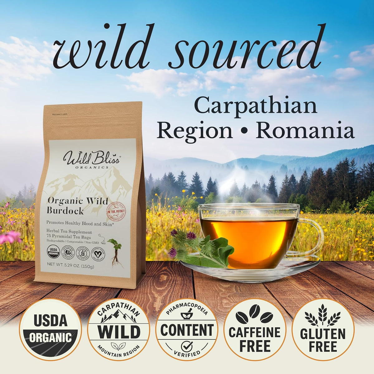 Wild Bliss Organic Burdock Root Tea, 75 Tea Bags