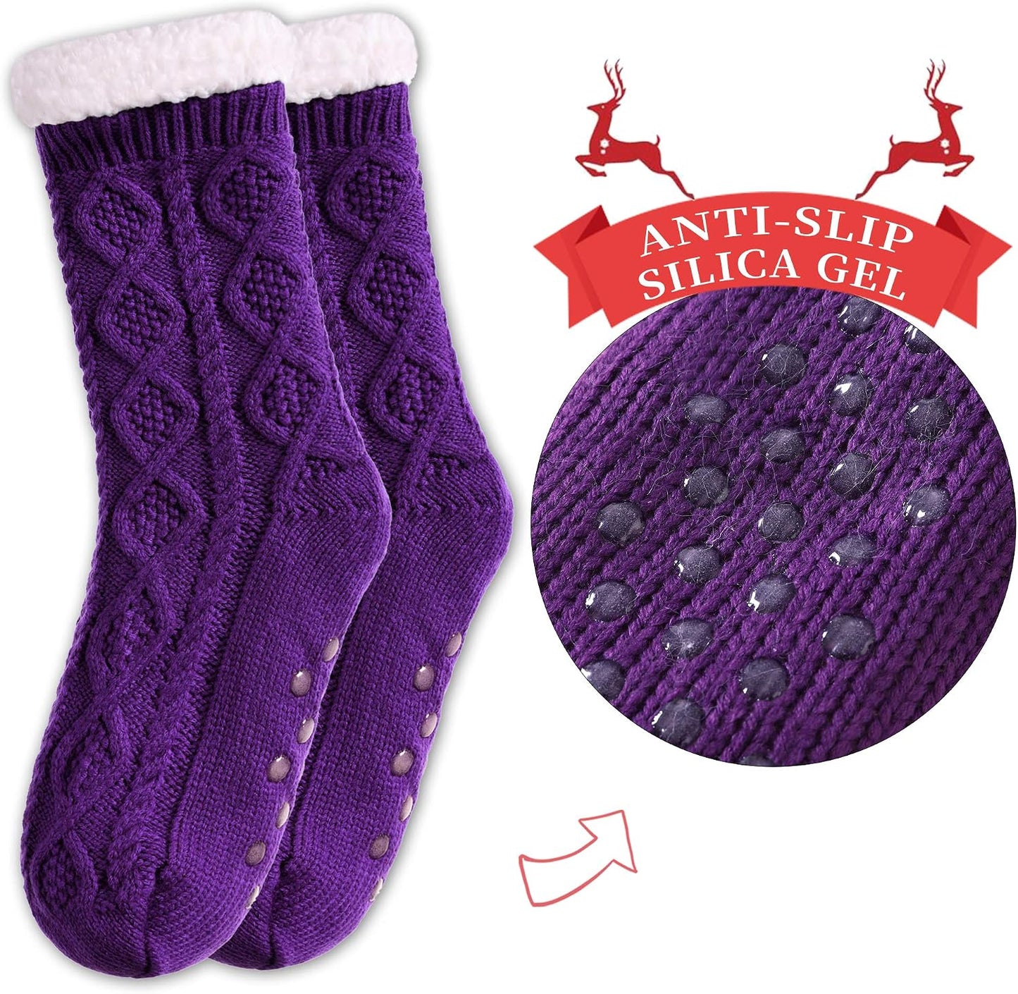 SDBING Women's Winter Super Soft Warm Cozy Fleece Lined Fuzzy Slipper Socks with Grippers
